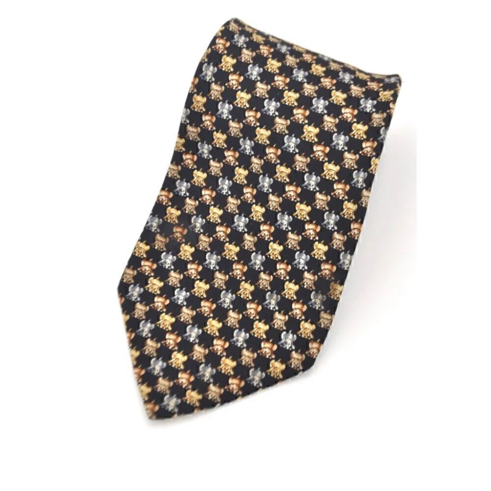 Salvatore Ferragamo Black Hound Dogs Pattern Made In Italy Silk Tie NWOT